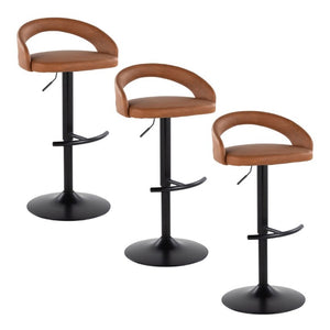 English Elm Adjustable Swivel Barstools Set of 3 in PU Leather with Black Metal T Footrest Camel B202S02344