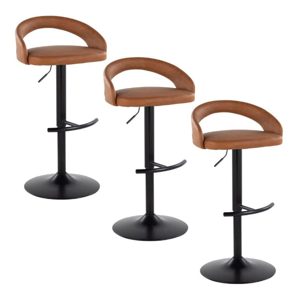 English Elm Adjustable Swivel Barstools Set of 3 in PU Leather with Black Metal T Footrest Camel B202S02344