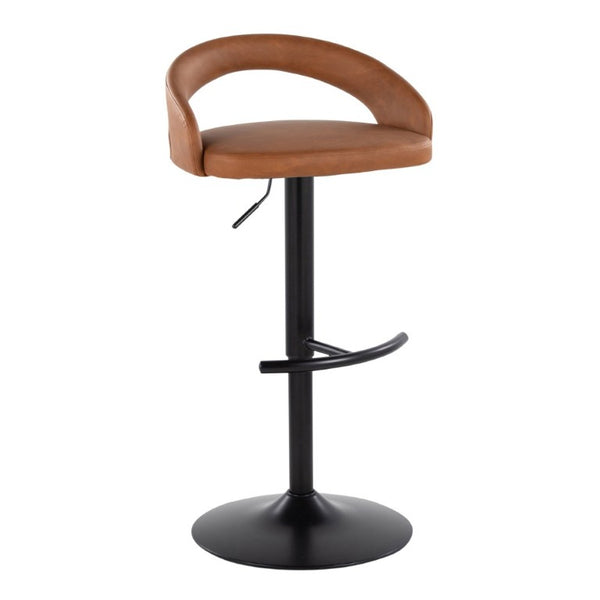English Elm Adjustable Swivel Barstools Set of 3 in PU Leather with Black Metal T Footrest Camel B202S02344