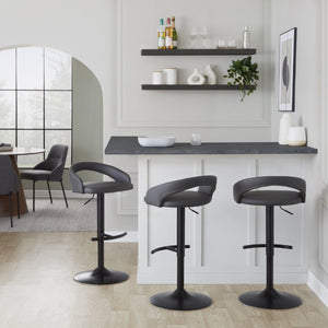 English Elm Adjustable Swivel Barstools Set of 3 in PU Leather with Black Metal T Footrest Grey B202S02345