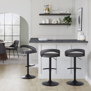 English Elm Adjustable Swivel Barstools Set of 3 in PU Leather with Black Metal T Footrest Grey B202S02345