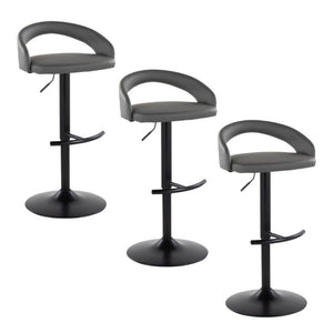 English Elm Adjustable Swivel Barstools Set of 3 in PU Leather with Black Metal T Footrest Grey B202S02345
