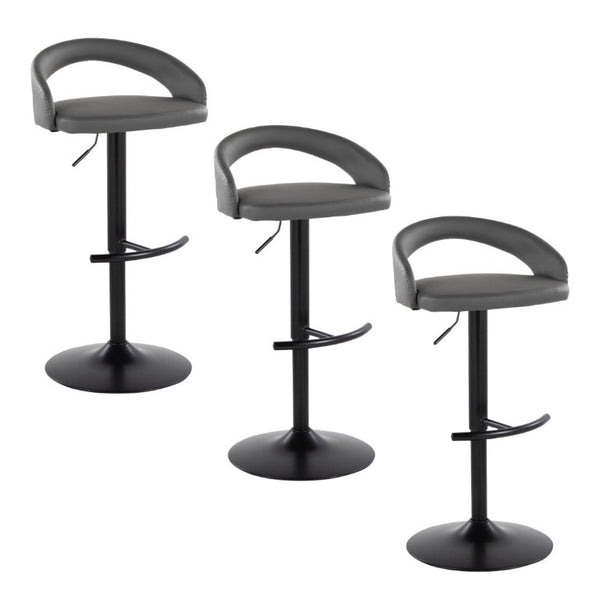 English Elm Adjustable Swivel Barstools Set of 3 in PU Leather with Black Metal T Footrest Grey B202S02345