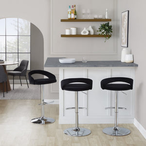 English Elm Adjustable Swivel Barstools Set of 3 Chrome Base PU Leather Kitchen Counter Seating Black B202S02347