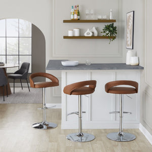 English Elm Adjustable Swivel Barstools Set of 3 PU Leather Seat Chrome Base Kitchen Counter Camel B202S02348