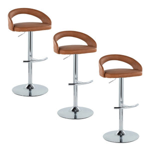 English Elm Adjustable Swivel Barstools Set of 3 PU Leather Seat Chrome Base Kitchen Counter Camel B202S02348