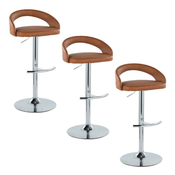 English Elm Adjustable Swivel Barstools Set of 3 PU Leather Seat Chrome Base Kitchen Counter Camel B202S02348