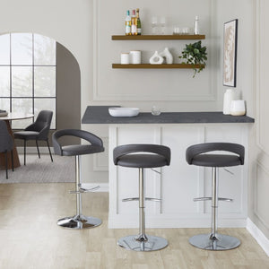 English Elm Adjustable Swivel Barstools Set of 3 PU Leather Seat Chrome Base Kitchen Counter Grey B202S02349