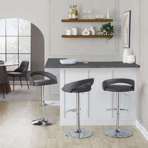 English Elm Adjustable Swivel Barstools Set of 3 PU Leather Seat Chrome Base Kitchen Counter Grey B202S02349