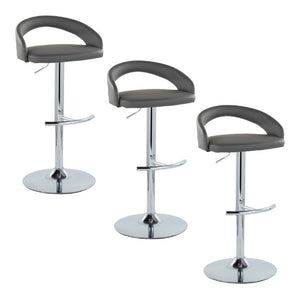 English Elm Adjustable Swivel Barstools Set of 3 PU Leather Seat Chrome Base Kitchen Counter Grey B202S02349