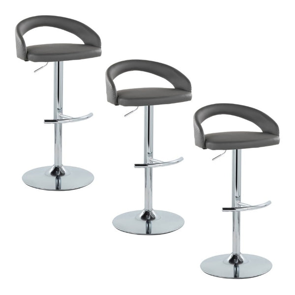 English Elm Adjustable Swivel Barstools Set of 3 PU Leather Seat Chrome Base Kitchen Counter Grey B202S02349
