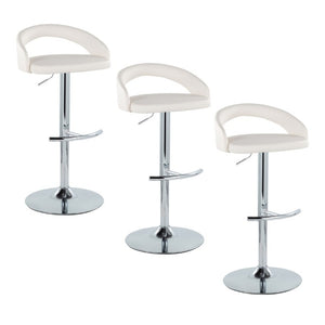 English Elm Adjustable Swivel Barstools Set of 3 Chrome Base PU Leather Kitchen Counter Seating White B202S02350