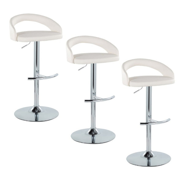 English Elm Adjustable Swivel Barstools Set of 3 Chrome Base PU Leather Kitchen Counter Seating White B202S02350