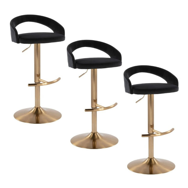English Elm Adjustable Velvet Swivel Barstools with Gold Base Set of 3 for Kitchen or Home Bar B202S02351