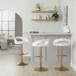 English Elm Adjustable Velvet Swivel Barstools in Glam Gold Base Set of 3 for Counter or Bar B202S02352