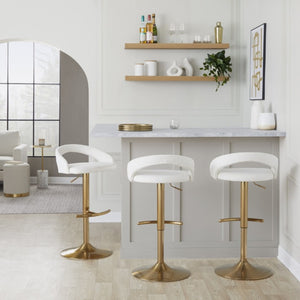 English Elm Adjustable Velvet Swivel Barstools in Glam Gold Base Set of 3 for Counter or Bar B202S02352