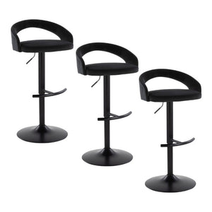 English Elm Adjustable Velvet Swivel Barstools with Pneumatic Lift Black Metal Base Set of 3 B202S02353