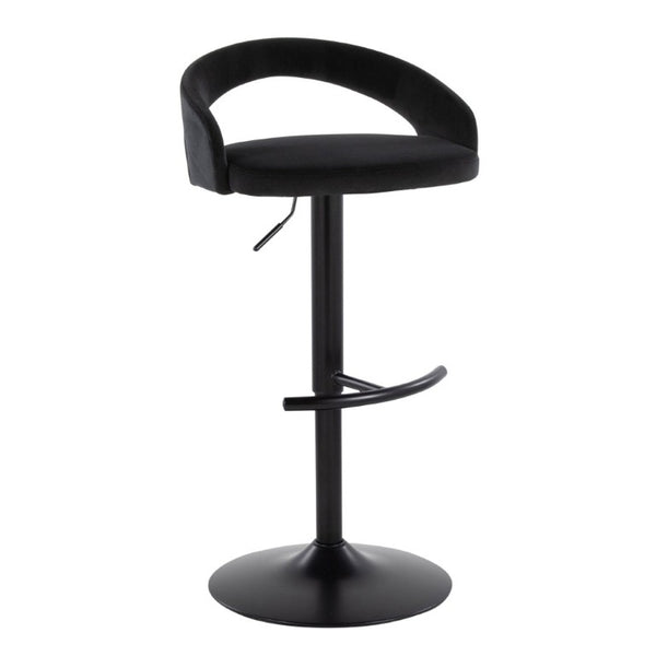 English Elm Adjustable Velvet Swivel Barstools with Pneumatic Lift Black Metal Base Set of 3 B202S02353