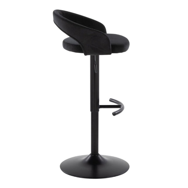 English Elm Adjustable Velvet Swivel Barstools with Pneumatic Lift Black Metal Base Set of 3 B202S02353