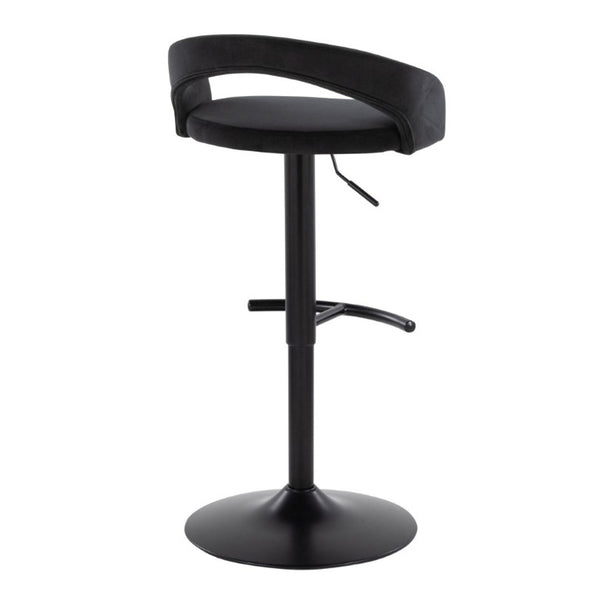 English Elm Adjustable Velvet Swivel Barstools with Pneumatic Lift Black Metal Base Set of 3 B202S02353