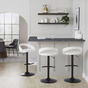 English Elm Adjustable Barstools Set of 3 Woven Fabric Swivel Seats with Black Metal Base White B202S02354