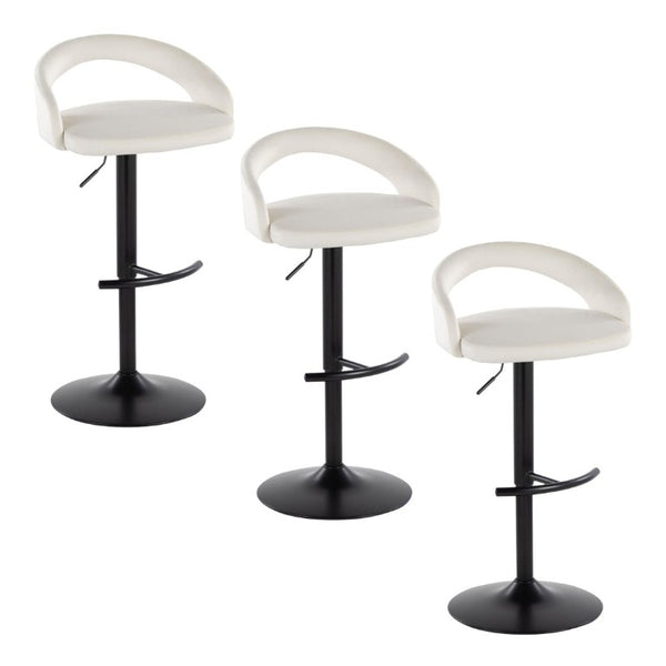 English Elm Adjustable Barstools Set of 3 Woven Fabric Swivel Seats with Black Metal Base White B202S02354