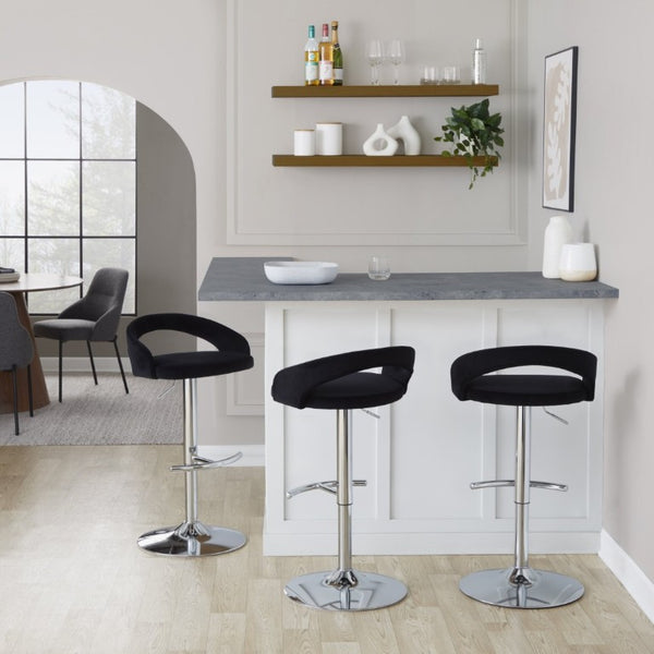 English Elm Adjustable Velvet Counter Stools with Chrome Swivel Base for Kitchen Islands Set of 3 B202S02355