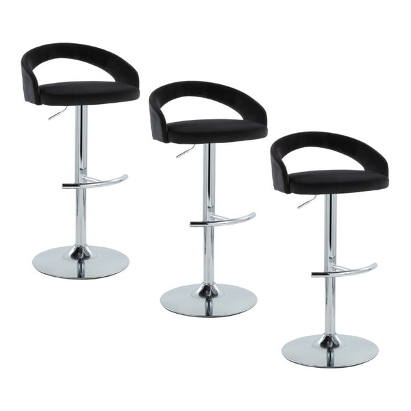 English Elm Adjustable Velvet Counter Stools with Chrome Swivel Base for Kitchen Islands Set of 3 B202S02355