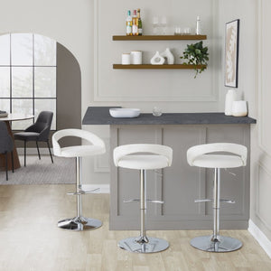 English Elm Adjustable Swivel Barstools Set of 3 Chrome Base Upholstered Kitchen Island Seating White B202S02356
