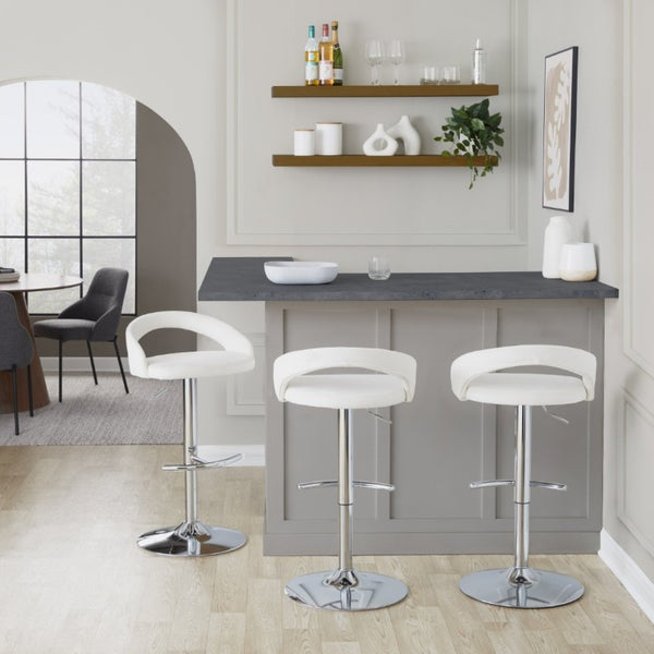 English Elm Adjustable Swivel Barstools Set of 3 Chrome Base Upholstered Kitchen Island Seating White B202S02356