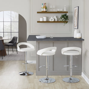 English Elm Adjustable Swivel Barstools Set of 3 Chrome Base Upholstered Kitchen Island Seating White B202S02356