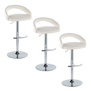English Elm Adjustable Swivel Barstools Set of 3 Chrome Base Upholstered Kitchen Island Seating White B202S02356