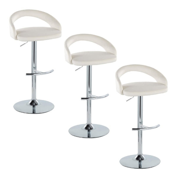 English Elm Adjustable Swivel Barstools Set of 3 Chrome Base Upholstered Kitchen Island Seating White B202S02356