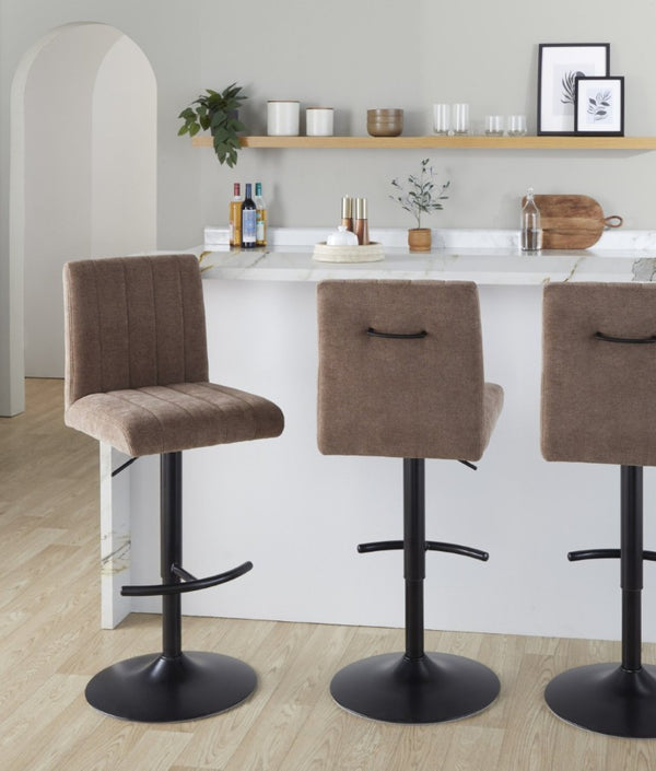 English Elm Contemporary Adjustable Swivel Barstools with Padded Fabric Seats and Black Metal Base Set of 2 B202S02357