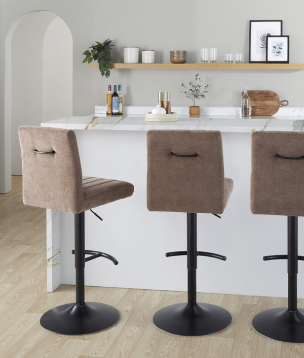 English Elm Contemporary Adjustable Swivel Barstools with Padded Fabric Seats and Black Metal Base Set of 2 B202S02357