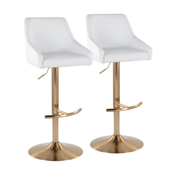 English Elm Adjustable Swivel Barstools with Gold Base and White PU Leather Seat Set of 2 B202S02359
