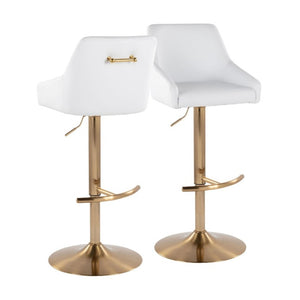 English Elm Adjustable Swivel Barstools with Gold Base and White PU Leather Seat Set of 2 B202S02359