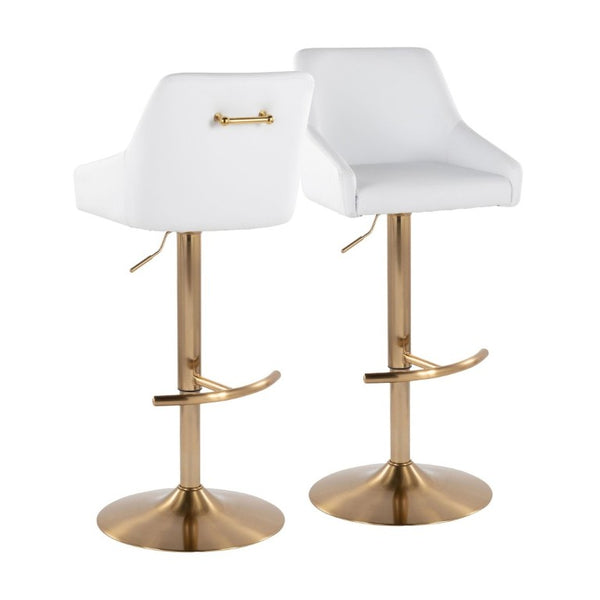 English Elm Adjustable Swivel Barstools with Gold Base and White PU Leather Seat Set of 2 B202S02359