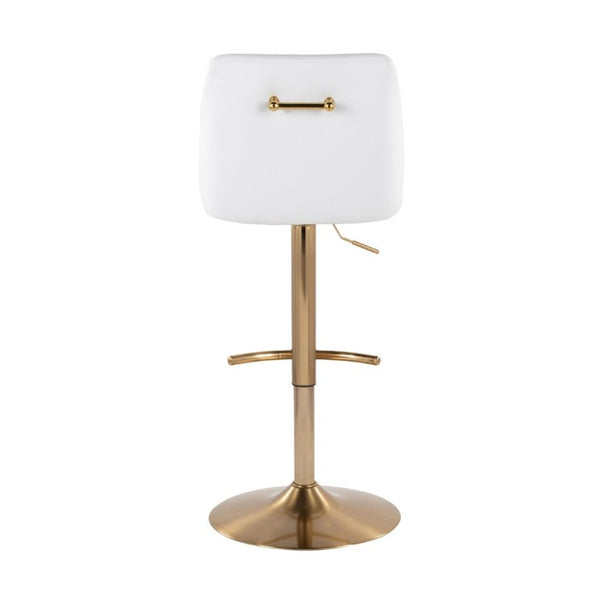 English Elm Adjustable Swivel Barstools with Gold Base and White PU Leather Seat Set of 2 B202S02359