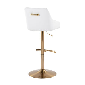 English Elm Adjustable Swivel Barstools with Gold Base and White PU Leather Seat Set of 2 B202S02359