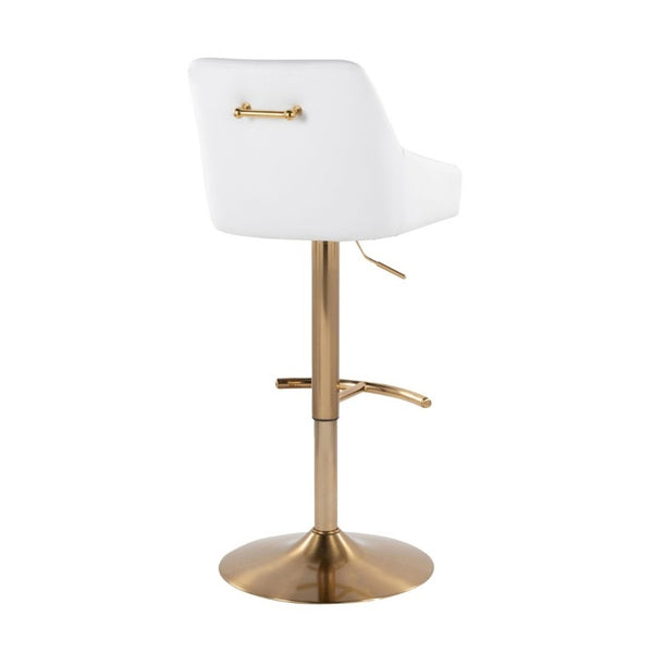English Elm Adjustable Swivel Barstools with Gold Base and White PU Leather Seat Set of 2 B202S02359