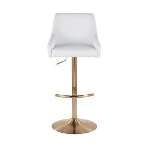 English Elm Adjustable Swivel Barstools with Gold Base and White PU Leather Seat Set of 2 B202S02359