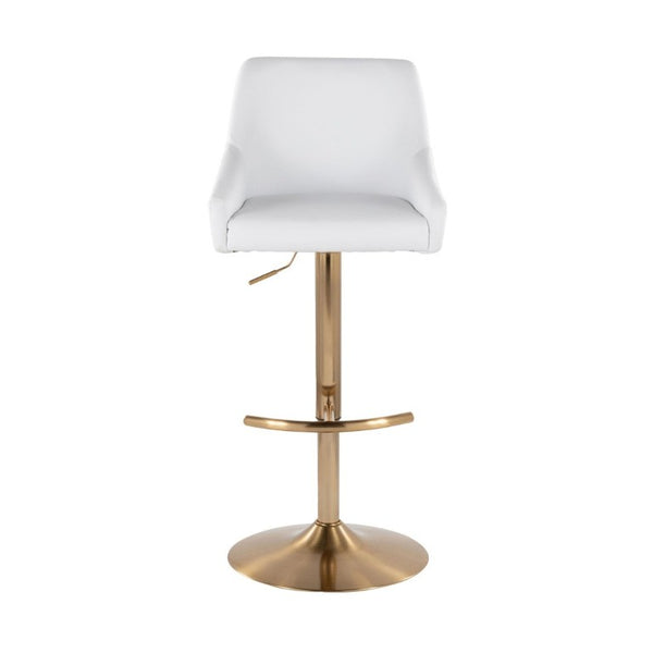 English Elm Adjustable Swivel Barstools with Gold Base and White PU Leather Seat Set of 2 B202S02359