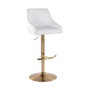 English Elm Adjustable Swivel Barstools with Gold Base and White PU Leather Seat Set of 2 B202S02359