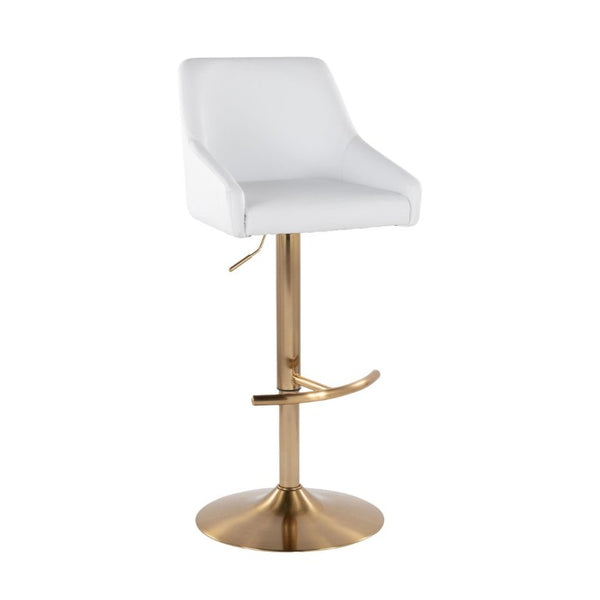 English Elm Adjustable Swivel Barstools with Gold Base and White PU Leather Seat Set of 2 B202S02359
