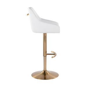 English Elm Adjustable Swivel Barstools with Gold Base and White PU Leather Seat Set of 2 B202S02359