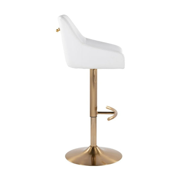 English Elm Adjustable Swivel Barstools with Gold Base and White PU Leather Seat Set of 2 B202S02359