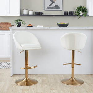 English Elm Highback Wingback Barstools with Gold Base Swivel Adjustable Kitchen Island Seating Set of 2 Cream B202S02360