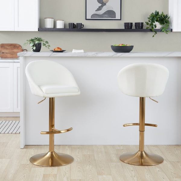English Elm Highback Wingback Barstools with Gold Base Swivel Adjustable Kitchen Island Seating Set of 2 Cream B202S02360