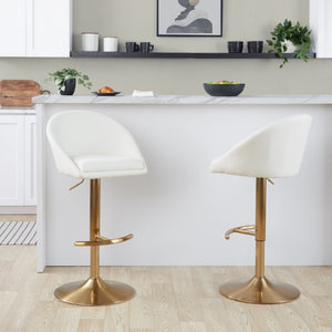 English Elm Highback Wingback Barstools with Gold Base Swivel Adjustable Kitchen Island Seating Set of 2 Cream B202S02360
